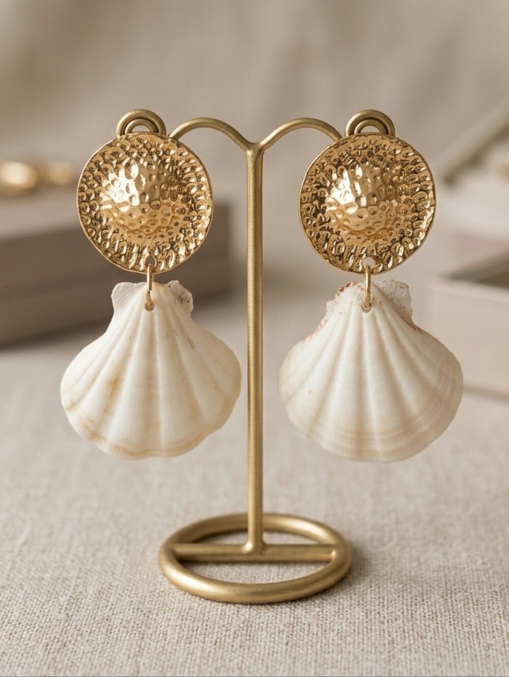 Nine West Gold Textured and White Shell Earrings - NWT